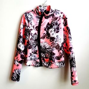 Activewear, assymetrical floral zip jacket